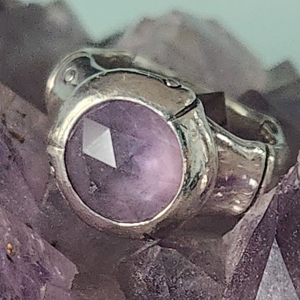 John Hardy Sterling Silver & Amethyst Bamboo Ring, size 7, preloved